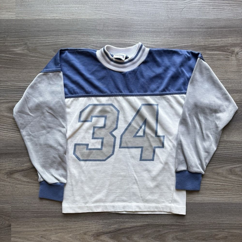 Vintage Healthtex Football Jersey Youth Kids L Blue Cotton Blend USA 70s